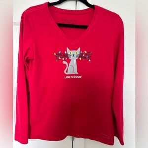 Life Is Good Christmas Cat TShirt